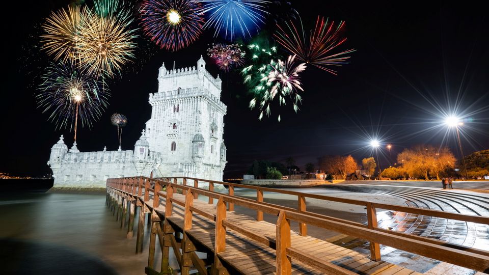 Turm in Belem, Lissabon zu Silvester