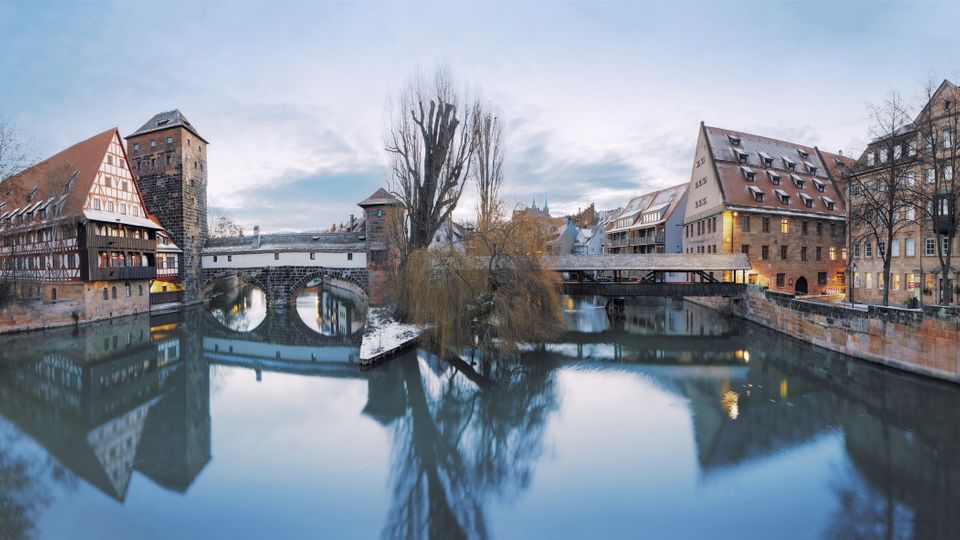 Winterpanorama vom Henkersteg in Nürnberg